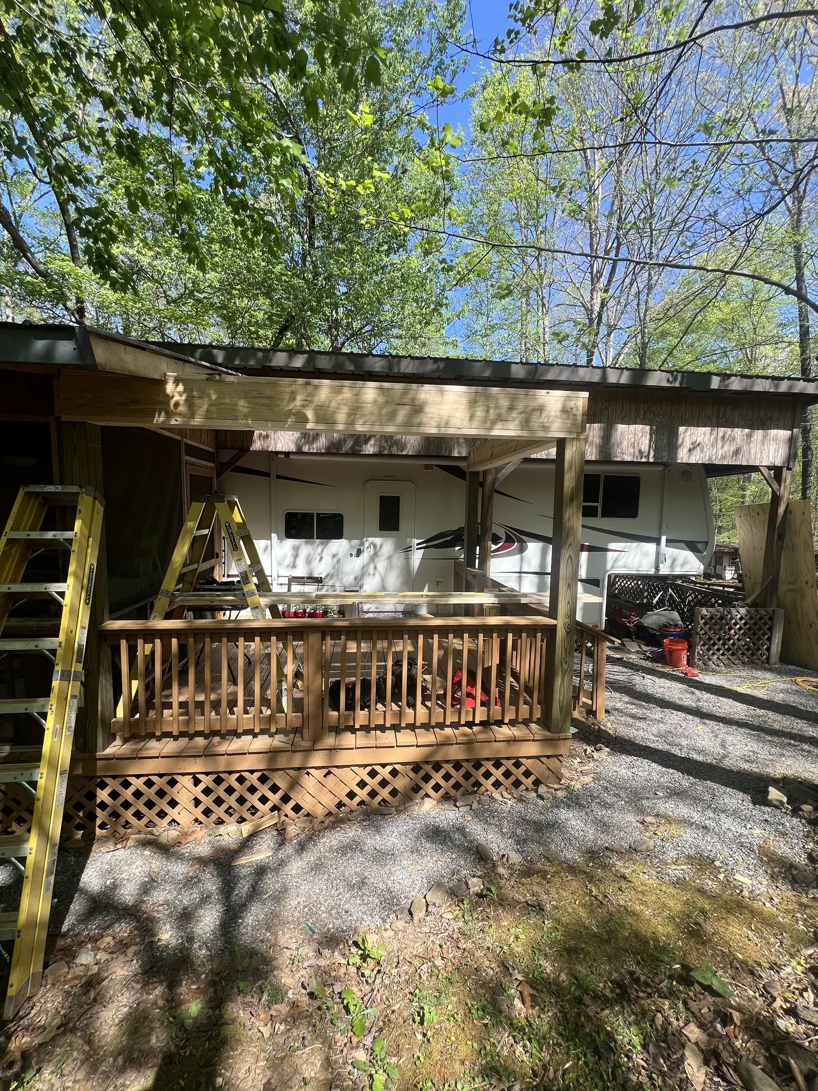 Porch main frame during staining